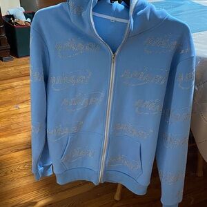 Men’s Blue Amari Zip -Up Hoodie with Silver Rhinestones